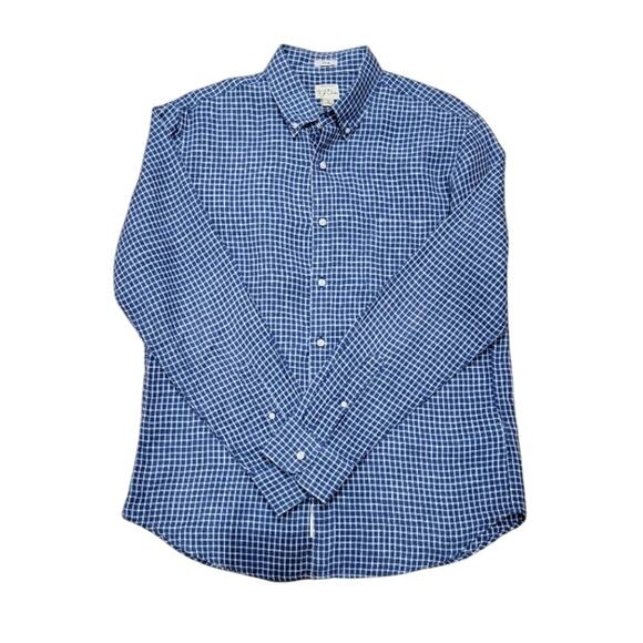 J Crew Linen Shirt Baird McNutt Men's Sz Large Long Sleeve Blue Plaid - Picture 1 of 10